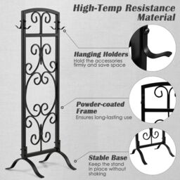 Costway 5 Piece Fireplace Tool Set Fire Place Accessories with Easy-To-Grab Handles in Black - thumbnail 5