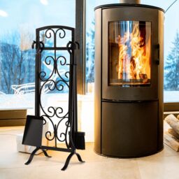 Costway 5 Piece Fireplace Tool Set Fire Place Accessories with Easy-To-Grab Handles in Black - thumbnail 4