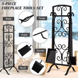 Costway 5 Piece Fireplace Tool Set Fire Place Accessories with Easy-To-Grab Handles in Black - thumbnail 6