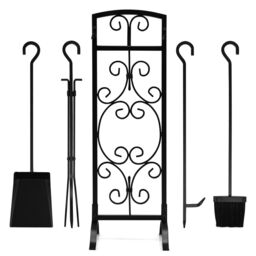 Costway 5 Piece Fireplace Tool Set Fire Place Accessories with Easy-To-Grab Handles in Black - thumbnail 3