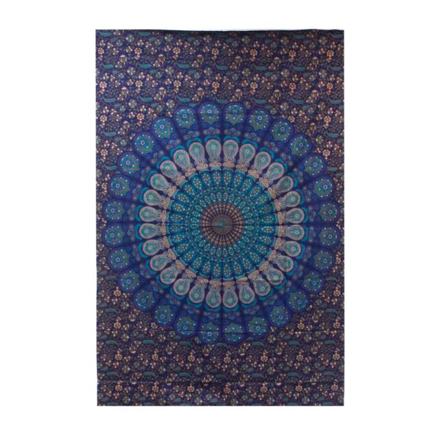 KDMD Single Cotton Bedspread + Wall Hanging - Classic Mandala in Blue - image 1