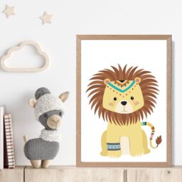 ARTZE Lion Tribal Animal Framed Print SIZE: A3 with Oak Frame in Yellow - Size: A4 - thumbnail 2