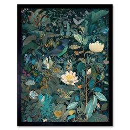 "Artery8 Wall Art Print Audubon Style Birds in Blooming Wildflower Field Art Framed in Black - Size: W12"" x H16""" - thumbnail 1