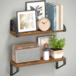 VASAGLE Pack of 2 Floating Shelves Wall Mounted Racks Shelving Unit in Brown