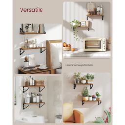 VASAGLE Pack of 2 Floating Shelves Wall Mounted Racks Shelving Unit in Brown - thumbnail 4