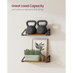 VASAGLE Pack of 2 Floating Shelves Wall Mounted Racks Shelving Unit in Brown - thumbnail 6