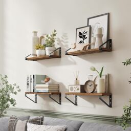 VASAGLE Pack of 2 Floating Shelves Wall Mounted Racks Shelving Unit in Brown - thumbnail 2
