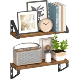 VASAGLE Pack of 2 Floating Shelves Wall Mounted Racks Shelving Unit in Brown - thumbnail 8