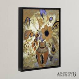 "Artery8 Etruscan Vase with Flowers Redon Vintage Black Framed Canvas Wall Art in Brown - Size: W24"" x H32""" - thumbnail 2