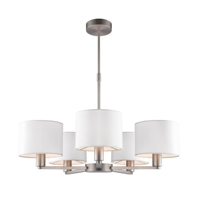 Loops Ceiling Pendant Light Matt Nickel Plate & Vintage White Fabric 5 x 40W E14 in Metallics - image 1