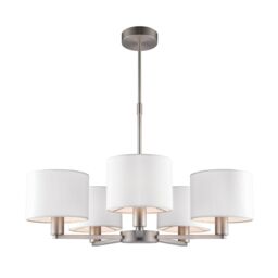 Loops Ceiling Pendant Light Matt Nickel Plate & Vintage White Fabric 5 x 40W E14 in Metallics