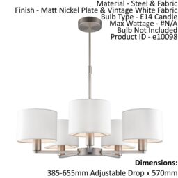 Loops Ceiling Pendant Light Matt Nickel Plate & Vintage White Fabric 5 x 40W E14 in Metallics - thumbnail 2