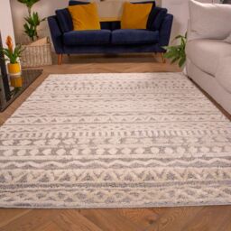 Kukoon Grey Cream Aztec Loop & Tufted Shaggy Rug in Mid Grey - Size: 60 cm x 110 cm - thumbnail 1