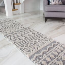 Kukoon Grey Cream Aztec Loop & Tufted Shaggy Rug in Mid Grey - Size: 60 cm x 110 cm - thumbnail 4