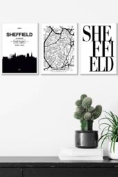 ARTZE SHEFFIELD Skyline Street Map City Prints Framed Wall Art - Medium in White - Size: W45 cm x H62 cm x D20mm - thumbnail 1