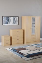 Home Discount Vida Designs 3Pc Bedroom Set 3Bedside, 5 Drawer Chest, Mirror Wardrobe in Brown