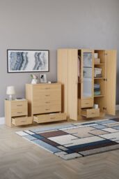 Home Discount Vida Designs 3Pc Bedroom Set 3Bedside, 5 Drawer Chest, Mirror Wardrobe in Brown - thumbnail 2