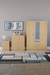 Home Discount Vida Designs 3Pc Bedroom Set 3Bedside, 5 Drawer Chest, Mirror Wardrobe in Brown - thumbnail 4
