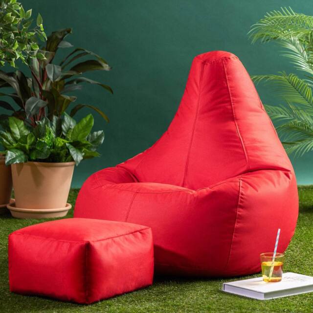 icon Gaming Recliner Indoor & Outdoor Bean Bag with Footstool in Red - image 1