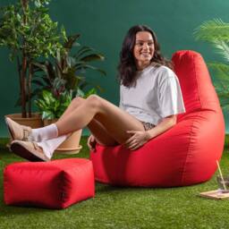 icon Gaming Recliner Indoor & Outdoor Bean Bag with Footstool in Red - thumbnail 2