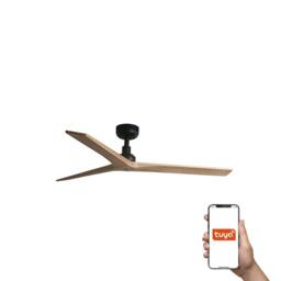Netlighting Klim Medium 3 Blade Ceiling Fan Matt Black Pine Tuya Smart System in Brown