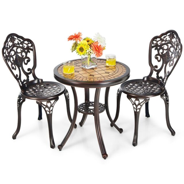 Costway 3-Piece Patio Bistro Set Cast Aluminum Table & Chairs in Copper - image 1