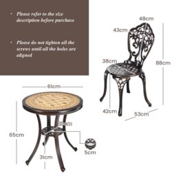 Costway 3-Piece Patio Bistro Set Cast Aluminum Table & Chairs in Copper - thumbnail 2