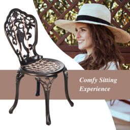 Costway 3-Piece Patio Bistro Set Cast Aluminum Table & Chairs in Copper - thumbnail 4