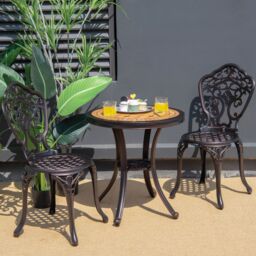 Costway 3-Piece Patio Bistro Set Cast Aluminum Table & Chairs in Copper - thumbnail 3