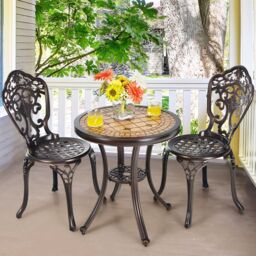 Costway 3-Piece Patio Bistro Set Cast Aluminum Table & Chairs in Copper - thumbnail 8