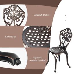 Costway 3-Piece Patio Bistro Set Cast Aluminum Table & Chairs in Copper - thumbnail 7
