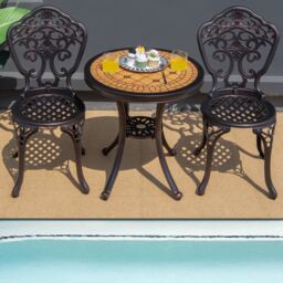 Costway 3-Piece Patio Bistro Set Cast Aluminum Table & Chairs in Copper - thumbnail 9