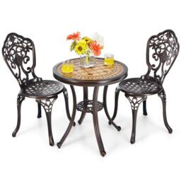 Costway 3-Piece Patio Bistro Set Cast Aluminum Table & Chairs in Copper - thumbnail 1
