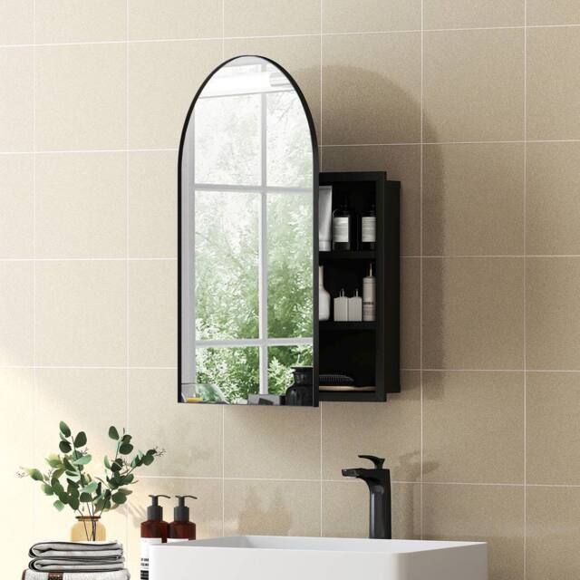 HOMCOM Bathroom Mirror Cabinet with Mirror Arched Wall Cabinet Black - image 1