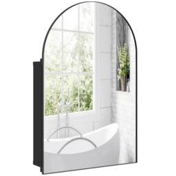 HOMCOM Bathroom Mirror Cabinet with Mirror Arched Wall Cabinet Black - thumbnail 2