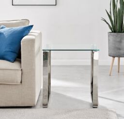 FurnitureboxUK Miami Modern Square Clear Glass Side End Bedside Table with Square Silver Chrome Metal Legs for Living Room or Bedroom - thumbnail 2