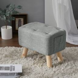 Kelvenix grey Linen Footstool Tufted Pouffe Padded Seat - Size: 0.6m2 - thumbnail 5