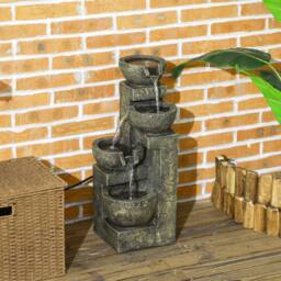 OUTSUNNY Outdoor Garden Water Feature with 4-tier Stone Look Bowls, Adjustable Flow - thumbnail 1