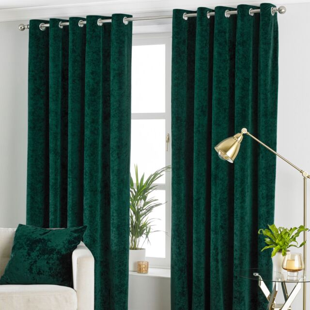 Paoletti Verona Crushed Velvet Eyelet Curtains in Emerald - Size: 229 cm width x 137 cm drop - image 1