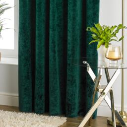 Paoletti Verona Crushed Velvet Eyelet Curtains in Emerald - Size: 229 cm width x 137 cm drop - thumbnail 3
