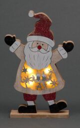 Shatchi LED Wooden Christmas Santa Home Indoor Table Decorations Ornaments Centrepiece, 27cm, Wood
