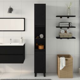 Berkfield Home Bathroom Cabinet Black Oak 30x30x190 cm Engineered Wood - Size: 30 x 30 x 190 cm - thumbnail 4