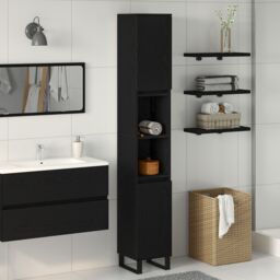 Berkfield Home Bathroom Cabinet Black Oak 30x30x190 cm Engineered Wood - Size: 30 x 30 x 190 cm - thumbnail 1