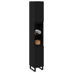 Berkfield Home Bathroom Cabinet Black Oak 30x30x190 cm Engineered Wood - Size: 30 x 30 x 190 cm - thumbnail 3