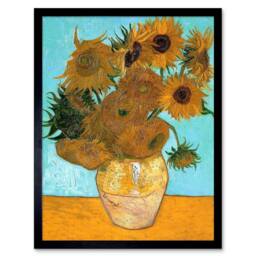 "Artery8 Vincent Van Gogh Still Life Vase Twelve Sunflowers Framed Art Print in Yellow - Size: W12"" x H16""" - thumbnail 1
