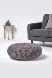 Homescapes Large Round Cotton Knitted Pouffe Footstool in Dark Grey - thumbnail 2