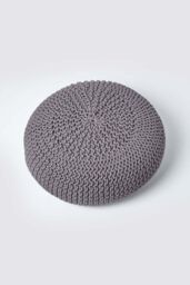 Homescapes Large Round Cotton Knitted Pouffe Footstool in Dark Grey - thumbnail 3