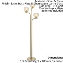 Loops Floor Lamp Light - Satin Brass & Champagne Lustre Glass - 3 x 25W E14 golf in Clear - thumbnail 2