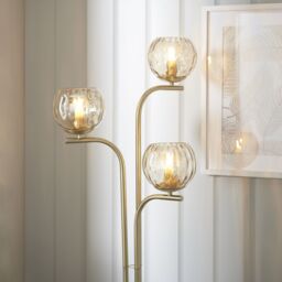 Loops Floor Lamp Light - Satin Brass & Champagne Lustre Glass - 3 x 25W E14 golf in Clear - thumbnail 4