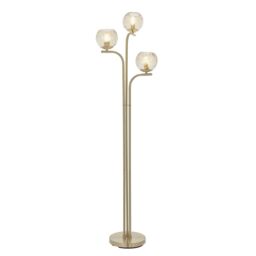 Loops Floor Lamp Light - Satin Brass & Champagne Lustre Glass - 3 x 25W E14 golf in Clear - thumbnail 1
